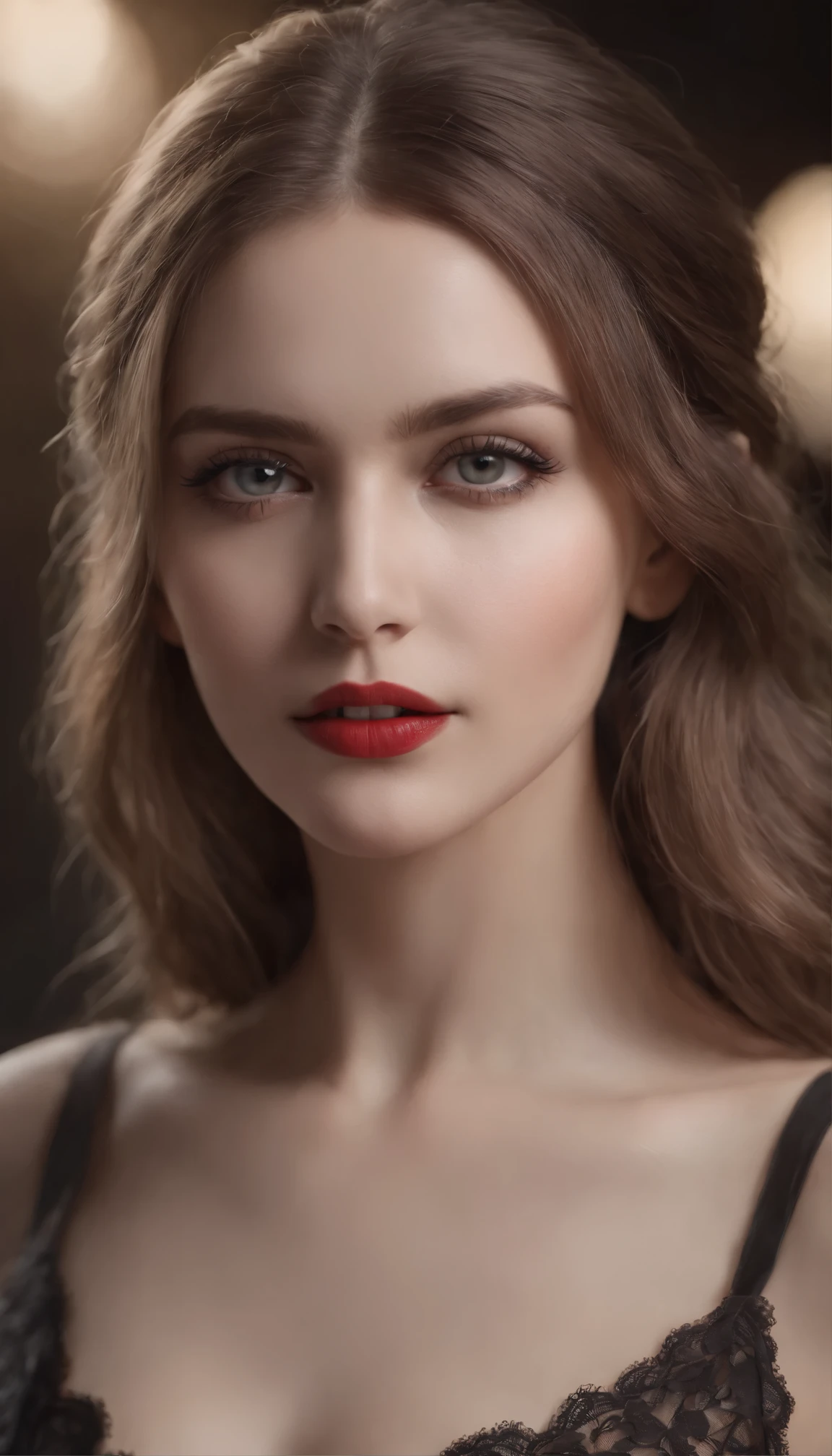 masterpiece, best quality, 1girl, solo, (natural skin texture, realistic eye and face details:1. 5), (dark:1. 4), deep shadow, extremely detailed lady, detailed eyes and face, piercing eyes, red lipstick, no black eyeliners, detailed goth clothing, long hair, blondehair, Nikon d850 film, hyper-realistic, real-life texture, dramatic, lighting, unreal engine, (facial clarity:1. 5), (transparent clothes:1. 1) black lace, tattoo