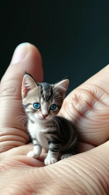Super tiny mini kitten on a normal human finger. real photo, classic composition, masterpiece, beautiful, color correction, stunning visual effects, crazy details, intricate details, sharp focus, HD, 8k