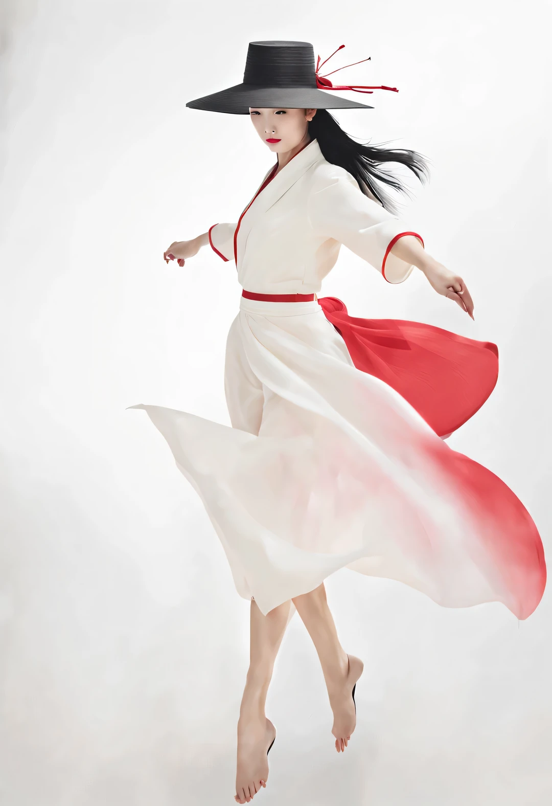  (Half body), (Beautiful and ethereal Chinese dancers dance gracefully), (Wear stylish and modern workplace attire: 0.8), Fair and flawless skin, high nose bridge, (Face covered by big hat: 1.37), bitter, (Limbs are extremely slender and beautiful: 1.1), Exquisite facial features, (empty-handed),
rotating fog, Noble temperament, black and white illustration, Chinese ink painting, black hair, meatball, messy, Proud, Surrealism, contemporary art photography, illustration action painting, abstract expressionism, Pixar, depth of field, motion blur, backlight, Falling shadows, Gradient glow, Scale layers, Start at the bottom, Sony FE General Manager, ultra high definition, masterpiece, Accuracy, textured skin, Super details, high detail, high quality, Award-winning, best quality, Level, 16k,