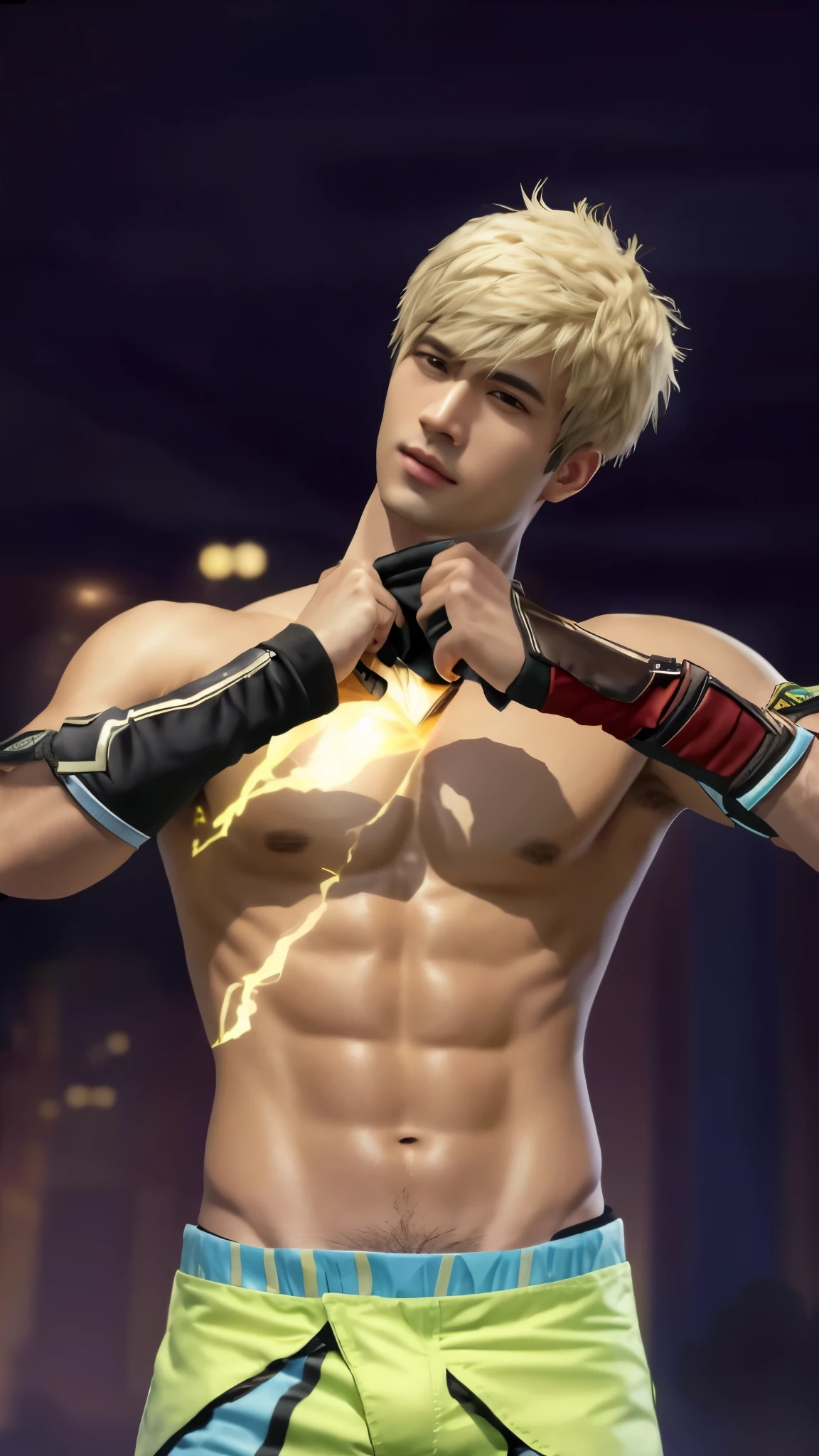 arafed male with a shirt on and a pair of gloves on, as a character in Garena Free Fire game, Realistic