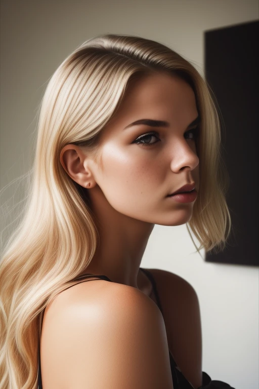 (a cute girl in a dramatic pose, 20 years old, small tits, skinny:1.1), nsfw, (best quality, high quality, photograph, hyperrealism, masterpiece, 8k:1.3), german, burly, medium blonde pixie cut, legskin, dark skin, freckles skin, sad, (low-key lighting, dramatic shadows and subtle highlights:1.1), adding mystery and sensuality, trending on trending on artsy, concept art, (shot by helmut newton:1.1), rule of thirds, black and white, modern, shot from side, sedicive pose