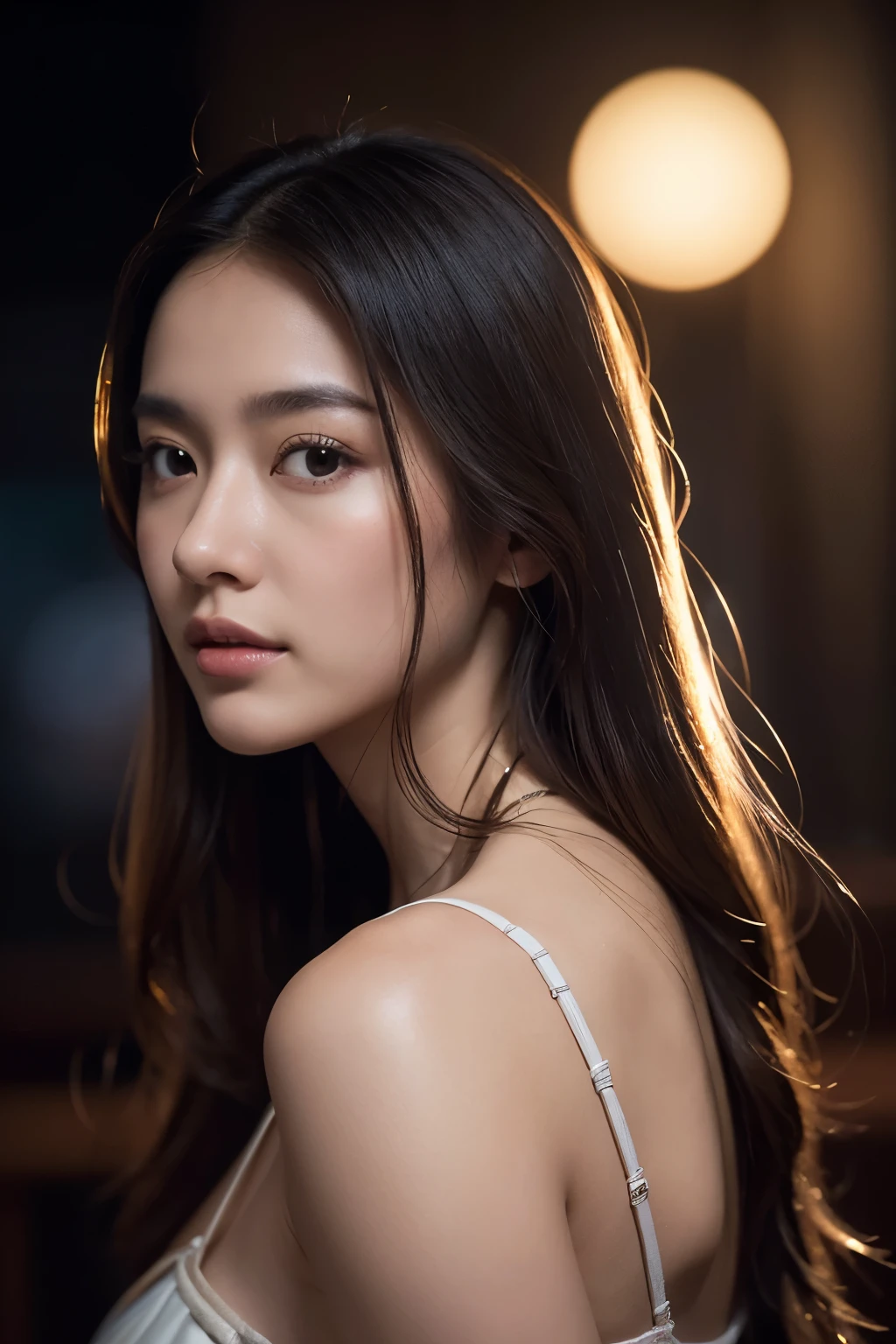 "In this captivating portrait by the talented artist Yukisakura, a woman exudes enchantment in an ethereal moonlit setting, captured in mesmerizing 8K ultra HD resolution. Bathed in the soft glow of moonlight, the diffuse light delicately accentuates every contour of her face, revealing the intricate details of her skin and the subtle nuances of her expression.
The artist skillfully employs Leonardo da Vinci's mastery of shadow and light to create a mysterious atmosphere that shrouds the woman in an aura of allure. From various angles, the high-resolution imagery unveils the complexity of her gaze and the meticulous arrangement of her hair, stacked together in a symmetrical and highly detailed composition.
The full-body pose, characterized by seductive allure, highlights the woman's graceful form. Shadows dance across her features, adding depth to her gaze and infusing the composition with an enigmatic quality. Yukisakura's meticulous attention to detail extends to the fingers, which are not only beautifully rendered but also proportionate, contributing to the overall realism of the artwork.
The vibrant, bright colors and expertly crafted bokeh enhance the enchanting atmosphere, creating a visual feast for the viewer. This collaboration between Yukisakura's artistic prowess and the use of cutting-edge technology results in a truly mesmerizing and immersive experience, inviting the audience to explore the mysterious allure surrounding this captivating woman in the moonlight scene."