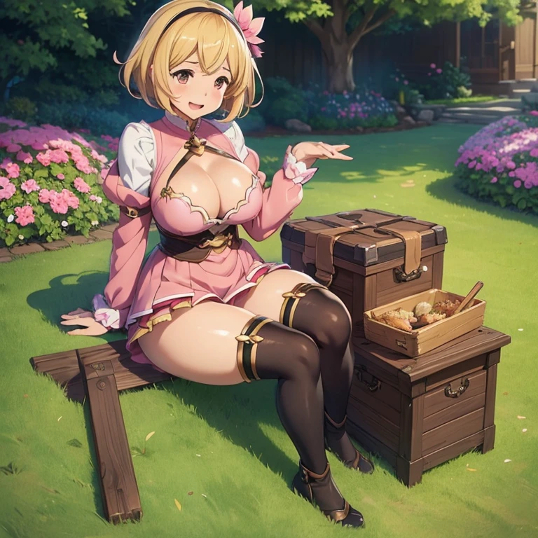 granblue fantasy,Grabble,djeeta,djeetaちゃん,mesugaki,Official Images,Official illustration,black knee high socks,pink clothes,thighs thighs thighs,djeeta,laughter,blonde,むちむちthighs thighs thighs