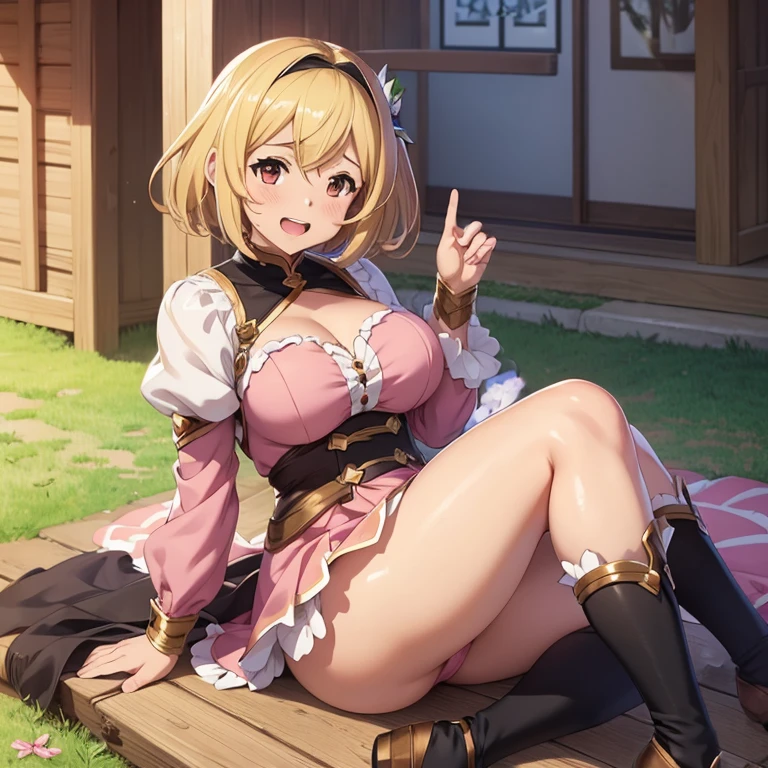 granblue fantasy,Grabble,djeeta,djeetaちゃん,mesugaki,Official Images,Official illustration,black knee high socks,pink clothes,thighs thighs thighs,djeeta,laughter,blonde,むちむちthighs thighs thighs