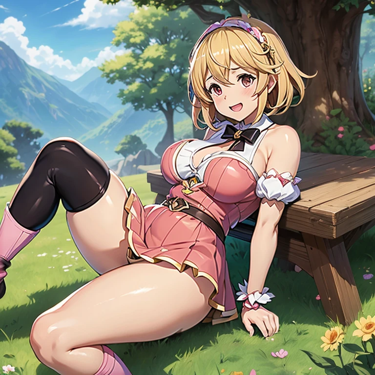 granblue fantasy,Grabble,djeeta,djeetaちゃん,mesugaki,Official Images,Official illustration,black knee high socks,pink clothes,thighs thighs thighs,djeeta,laughter,blonde,むちむちthighs thighs thighs