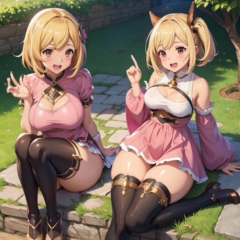 granblue fantasy,Grabble,djeeta,djeetaちゃん,mesugaki,Official Images,Official illustration,black knee high socks,pink clothes,thighs thighs thighs,djeeta,laughter,blonde,むちむちthighs thighs thighs