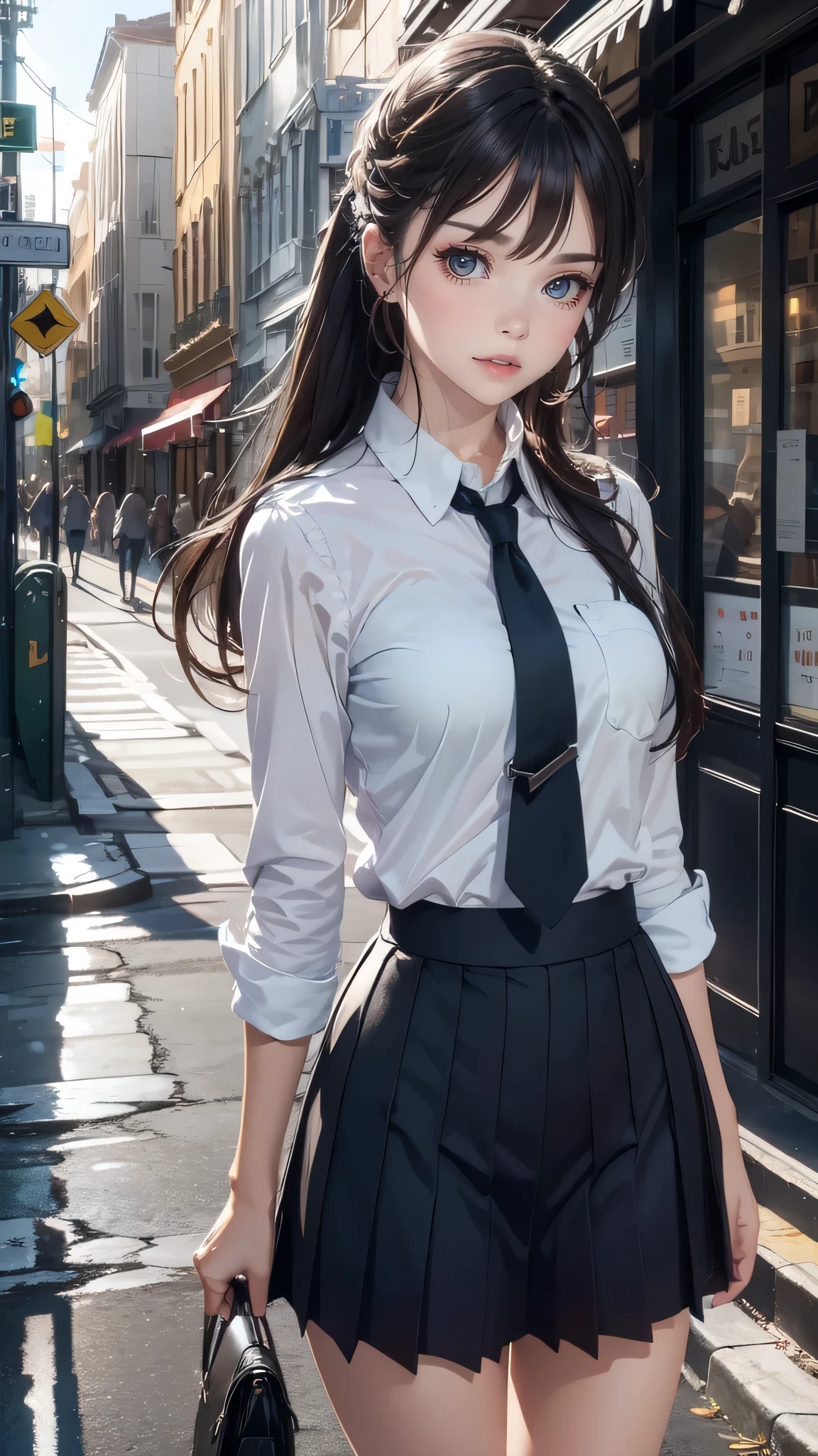 (walk around town:1.2),school uniform,(random place),(random sexy pose),(random hairstyle),(movie-like scene,best image quality, hyperrealistic portrait, (8K), surreal, 最high quality, high quality, High resolution, fine texture, high detail, beautiful details, Detailed, Highly detailed CG, Detailedテクスチャー, realistic facial expression, masterpiece, before, dynamic, bold)