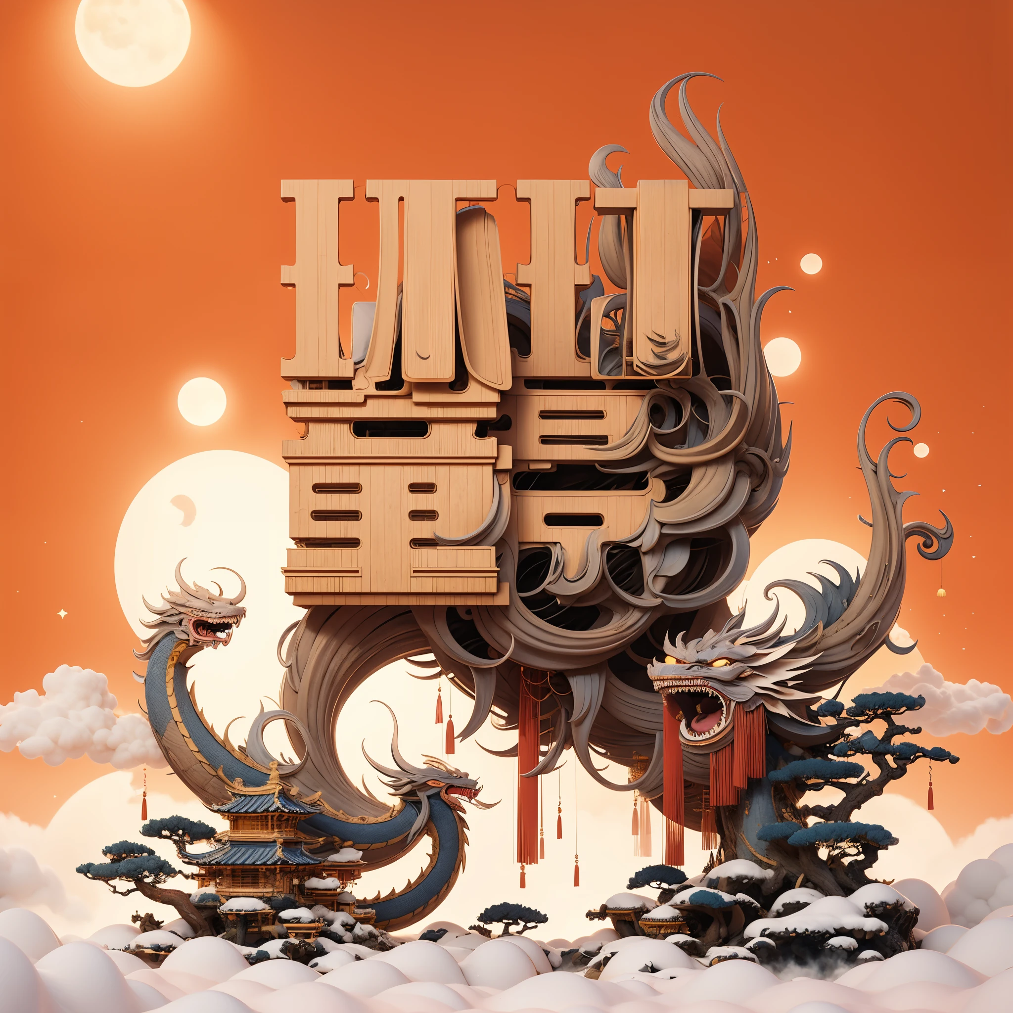 no humans, full moon,sweet osmanthus,Change,dragon,lantern,palace,cloud, Chinese style, masterpiece,Super exquisite,three-dimensional,super rich,Super detailed,32k