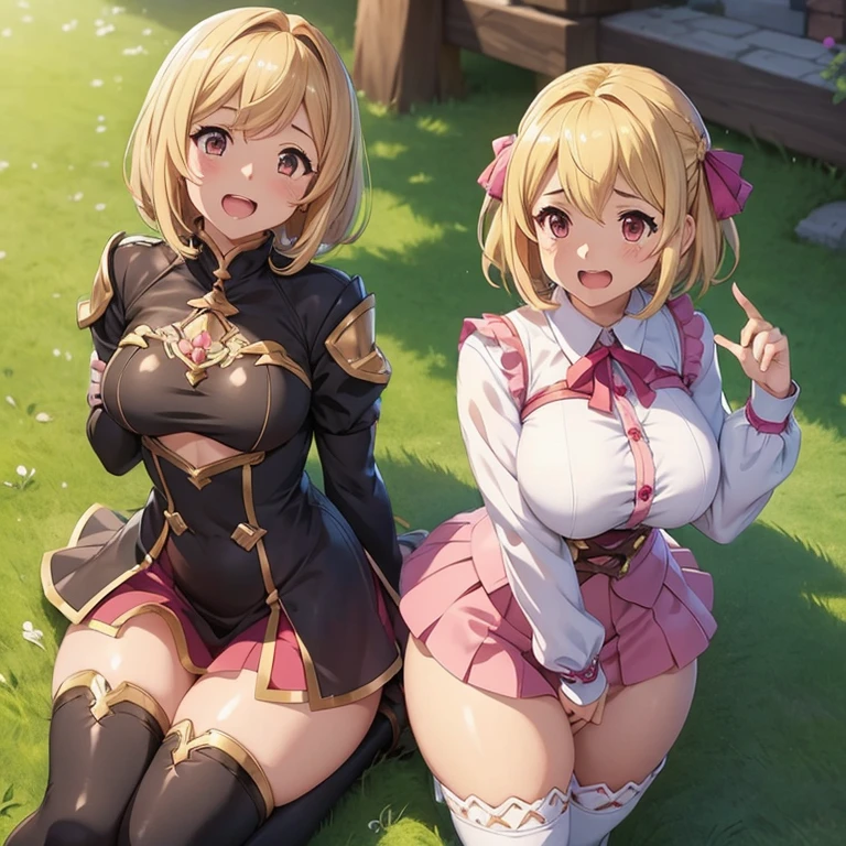 granblue fantasy,Grabble,djeeta,djeetaちゃん,mesugaki,Official Images,Official illustration,black knee high socks,pink clothes,thighs thighs thighs,djeeta,laughter,blonde,むちむちthighs thighs thighs