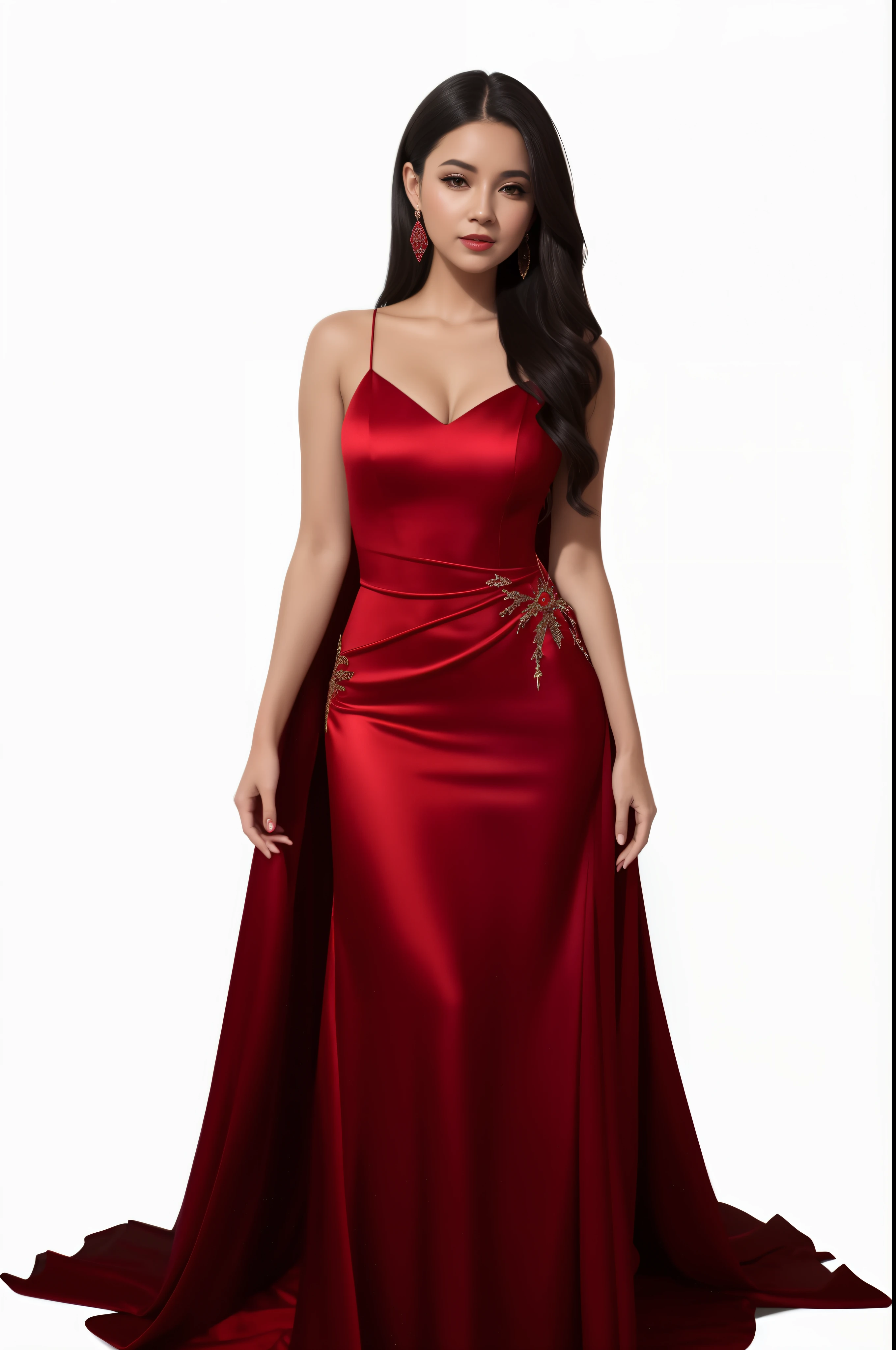 a woman in a red dress posing for a picture, wearing long gown, elegant red dress, sexy gown, ornate dark red opulent clothing, long gown, gown, in long red or blue dresses, fantasy long intricate gown, satin, in a red dress, royal gown, dressed beautiful gown, flowing gown, in crimson red, with a thin waist
