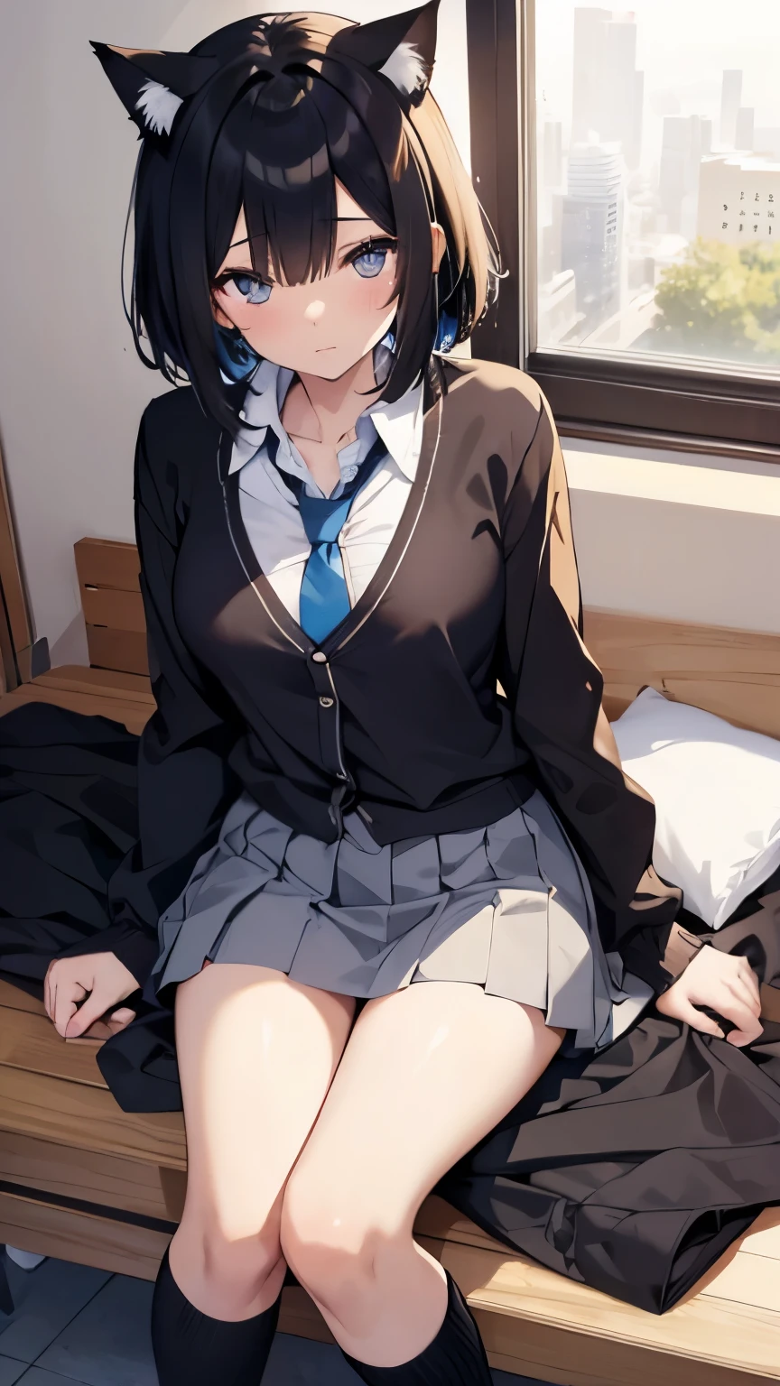 akanekurokawa, akane kurokawa, aqua eyes, blue hair, medium hair, sidelocks,
BREAK black sweater vest, blue bow, blue bowtie, bow, bowtie, collared shirt, long sleeves, puffy sleeves, school uniform, shirt, sweater vest, white shirt,
BREAK looking at viewer,
BREAK indoors, classroom,
BREAK (masterpiece:1.2), best quality, high resolution, unity 8k wallpaper, (illustration:0.8), (beautiful detailed eyes:1.6), extremely detailed face, perfect lighting, extremely detailed CG, (perfect hands, perfect anatomy),(white panties:1.5), (skrit lift:1.5), lying on side spread legs, open legs, Piledriver. legs up, raised Legs, small breasts, (short, tiny, little:1.5), blush, embarrassed,from below, cowboy shot, dutch angle