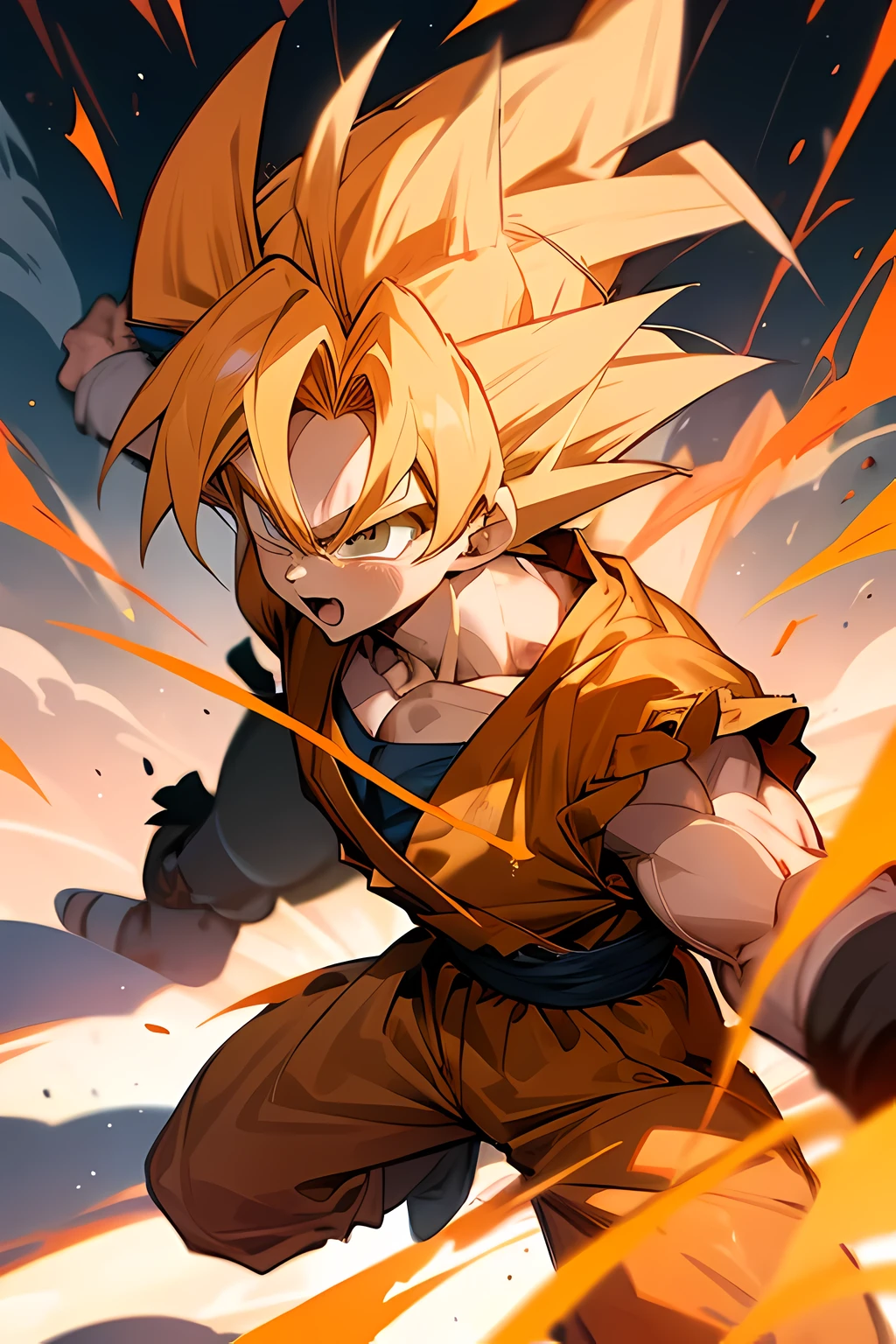 super saiyan Goku in a battle against a shadow monster 