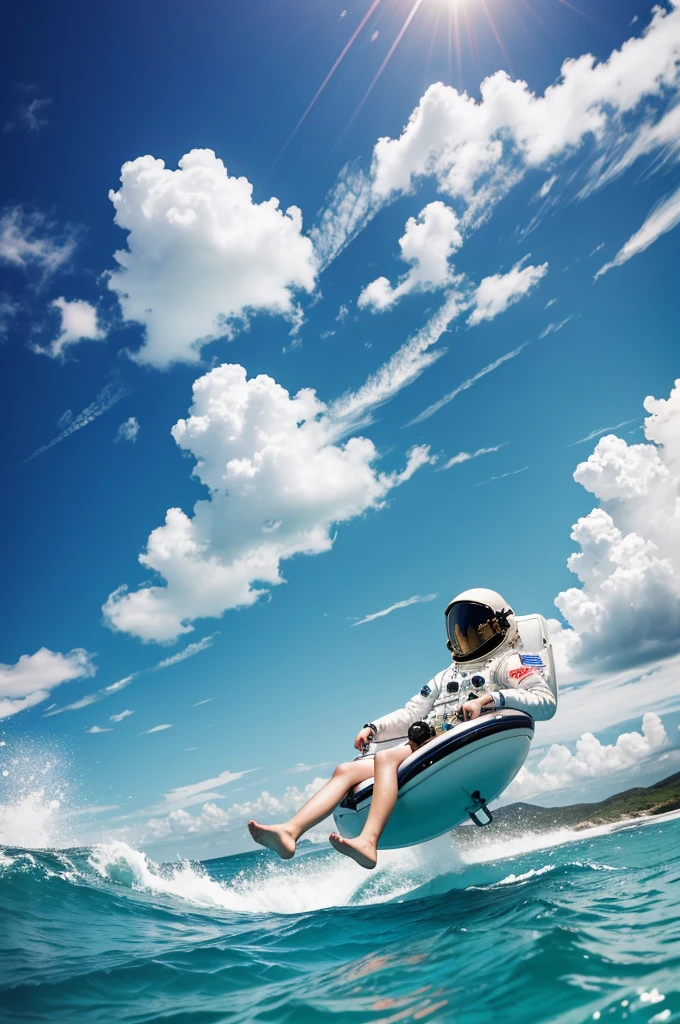 Beautiful ocean really sunny weather a astronaut floating on tube