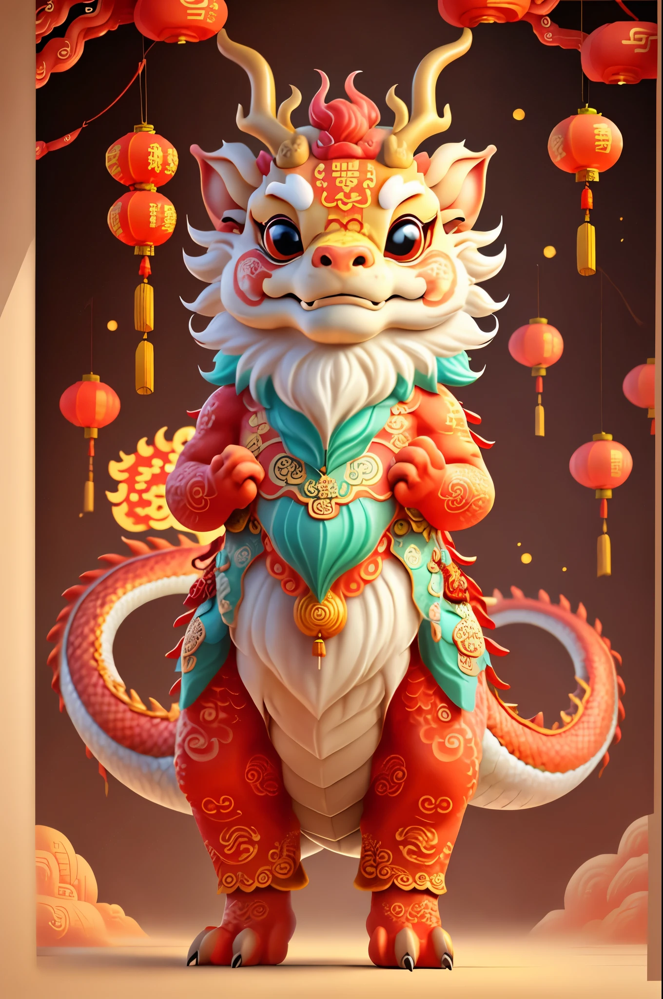 chinesedragon，Majestic，background chinese new year flavor，The picture quality is delicate，k hd，The expression is amiable