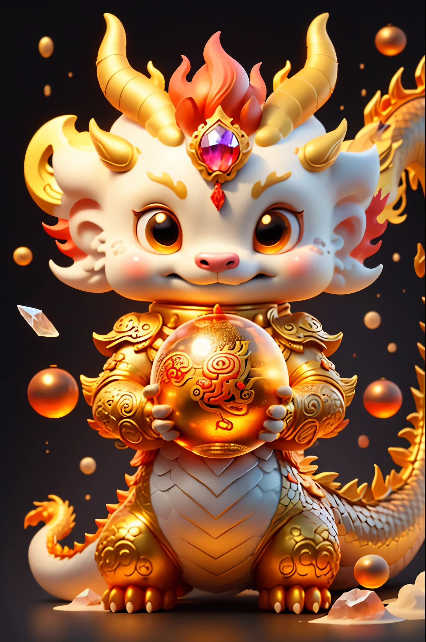 golden asian dragon holding a crystal ball on black background illustration, in the style of kurt wenner, sculpted, detailed character illustrations, artgerm, intricately sculpted, hd, cambodian art