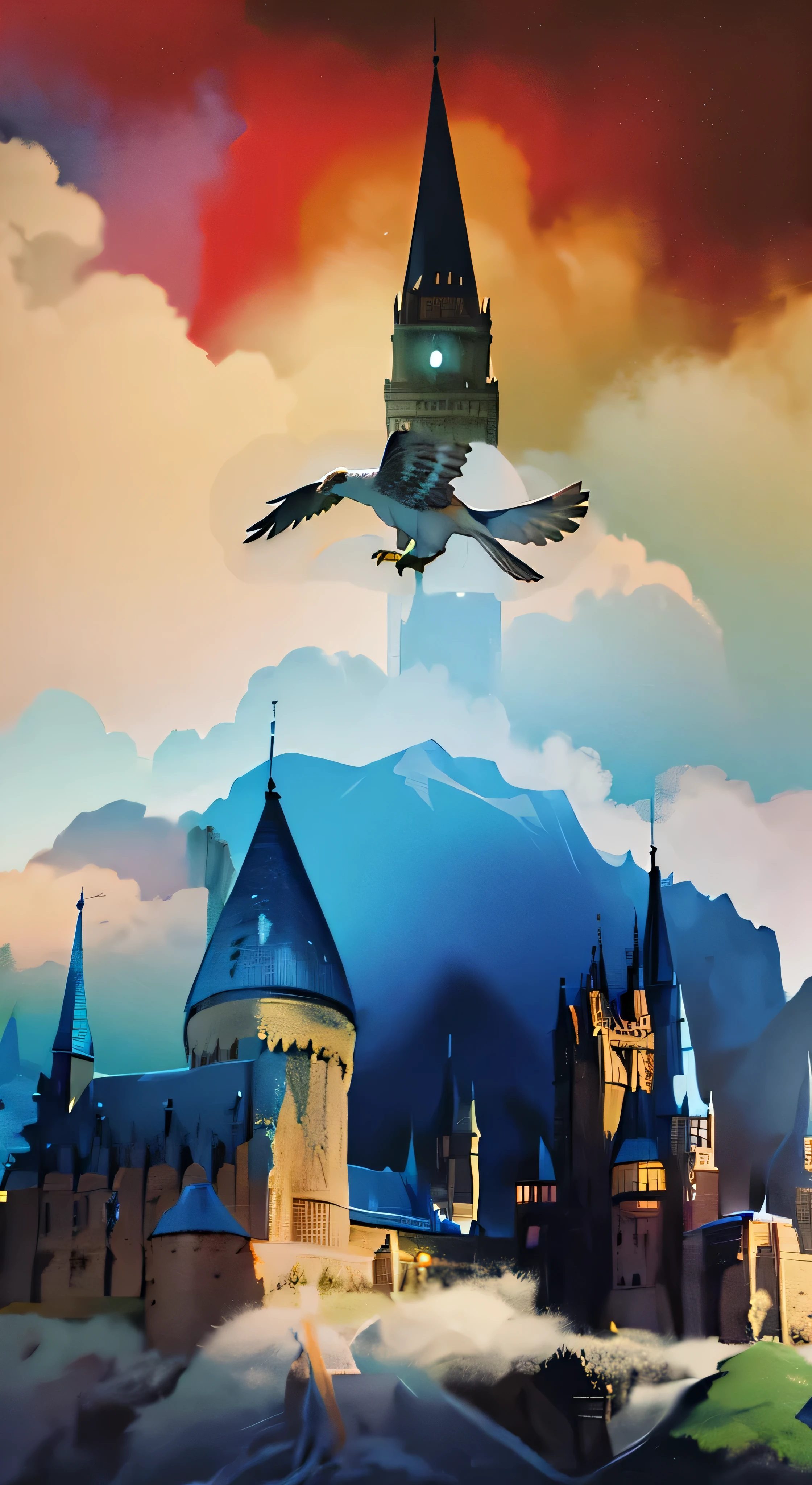 Flying griffin and owl