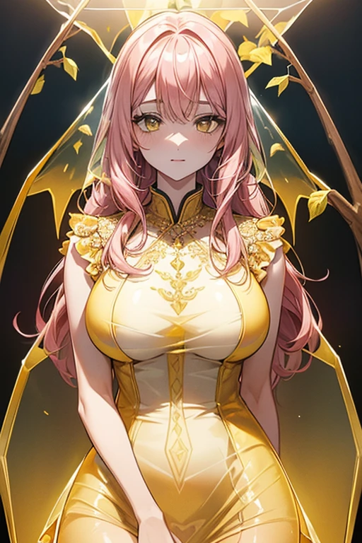 {{{{masterpiece}}}}, {{{super detailed}}}, {{{High resolution}}}, {{excellent anatomy}}, (((highest quality))), ((very delicate and beautiful)), {{very detailed and delicate}}, {8k cg wallpaper},((detailed background))、extremely detailed, solo, perfect face, pretty face, highly detailed face,(muste piece), (best quality)、One female、best style、beautiful woman、The most beautiful woman in the world、(((yellow transparent dress:1.5))),((big breasts))、palace、(((long pink hair)))