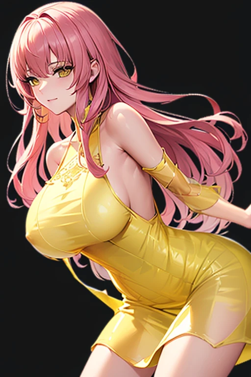 {{{{masterpiece}}}}, {{{super detailed}}}, {{{High resolution}}}, {{excellent anatomy}}, (((highest quality))), ((very delicate and beautiful)), {{very detailed and delicate}}, {8k cg wallpaper},、extremely detailed, solo, perfect face, pretty face, highly detailed face,(muste piece), (best quality)、One female、best style、beautiful woman、The most beautiful woman in the world、(((yellow transparent dress:1.5))),((big breasts))、(((long pink hair)))、
