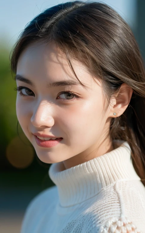(Photoreal:1.4), (surreal:1.4), (smooth lighting:1.05), 1 girl, (sad:1.4), mouth is slightly open, neat beauty, 22 years ago, soft lighting, Backlight, (cheerfulness:1.2), (Highest quality real texture skin), narrow eyes, super fine face, glowing skin, retina, anatomically correct, acura, Super detailed, rough skin, high quality, advanced details, 最high quality, High resolution, sweater