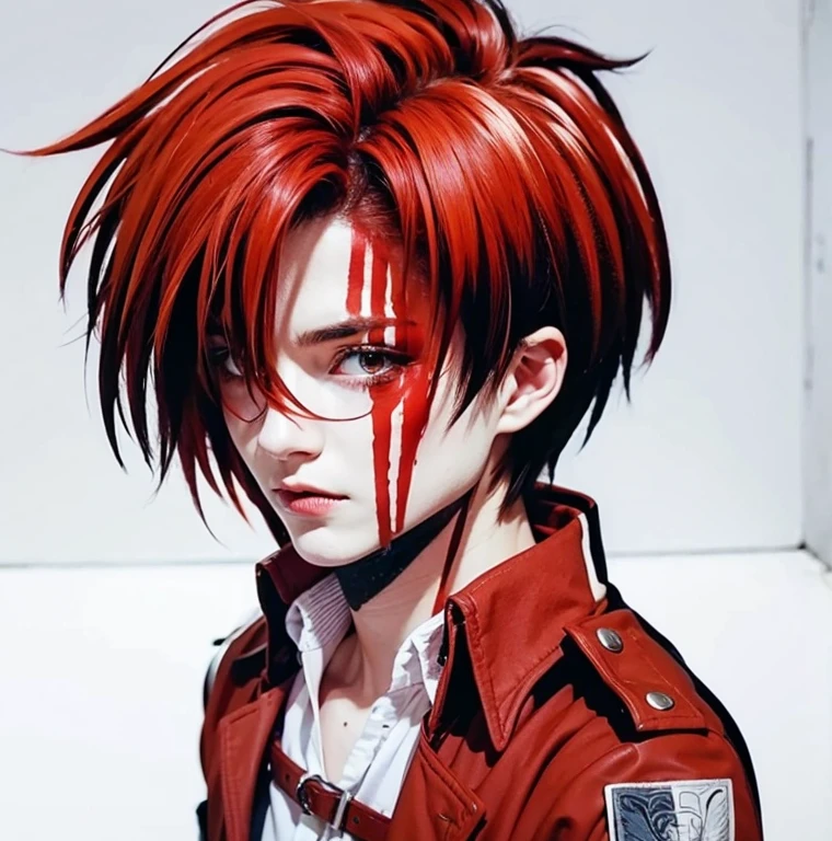 Guy, red hair, red eyes, scar on nose, real hair