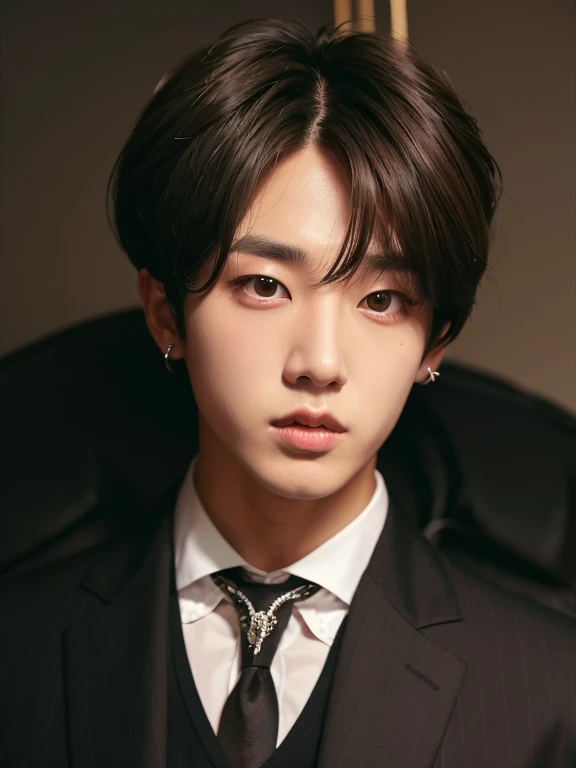 hay un hombre con corbata y traje, cai xukun, inspired por Yanjun Cheng, yanjun chengt, kpop idol portrait, inspirado en jeonseok lee, kim doyoung, TaeJune Kim, por Yanjun Cheng, artista coreano, inspirado en Kim Deuk-sin, retrato de jossi de blackpink