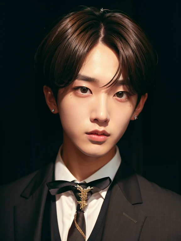 hay un hombre con corbata y traje, cai xukun, inspired por Yanjun Cheng, yanjun chengt, kpop idol portrait, inspirado en jeonseok lee, kim doyoung, TaeJune Kim, por Yanjun Cheng, artista coreano, inspirado en Kim Deuk-sin, retrato de jossi de blackpink
