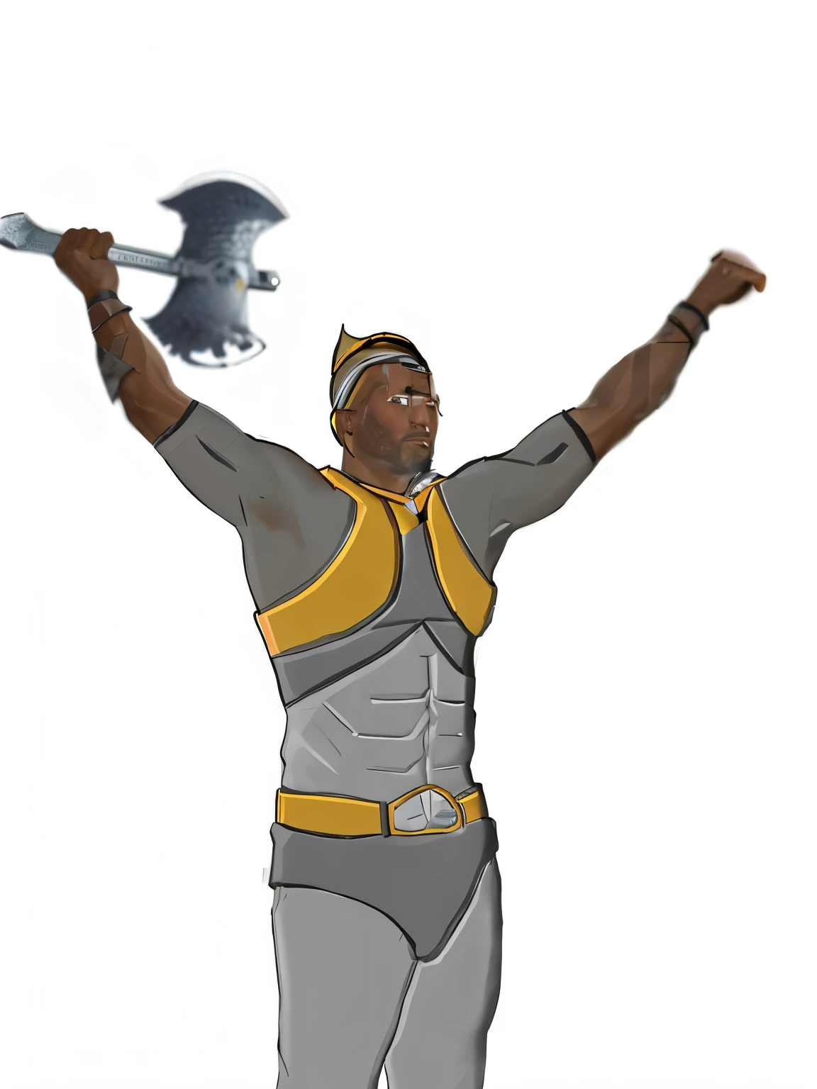 arafed man with a hammer in his hand and a bird in the background, technoviking male with no shirt, picture of an adult male warrior, inspired by Rob Liefeld, with a two handed axe, atlantean warrior, male warrior, wielding an axe on each hand, warrior dnd character, wielding an axe, donald trump as a knight