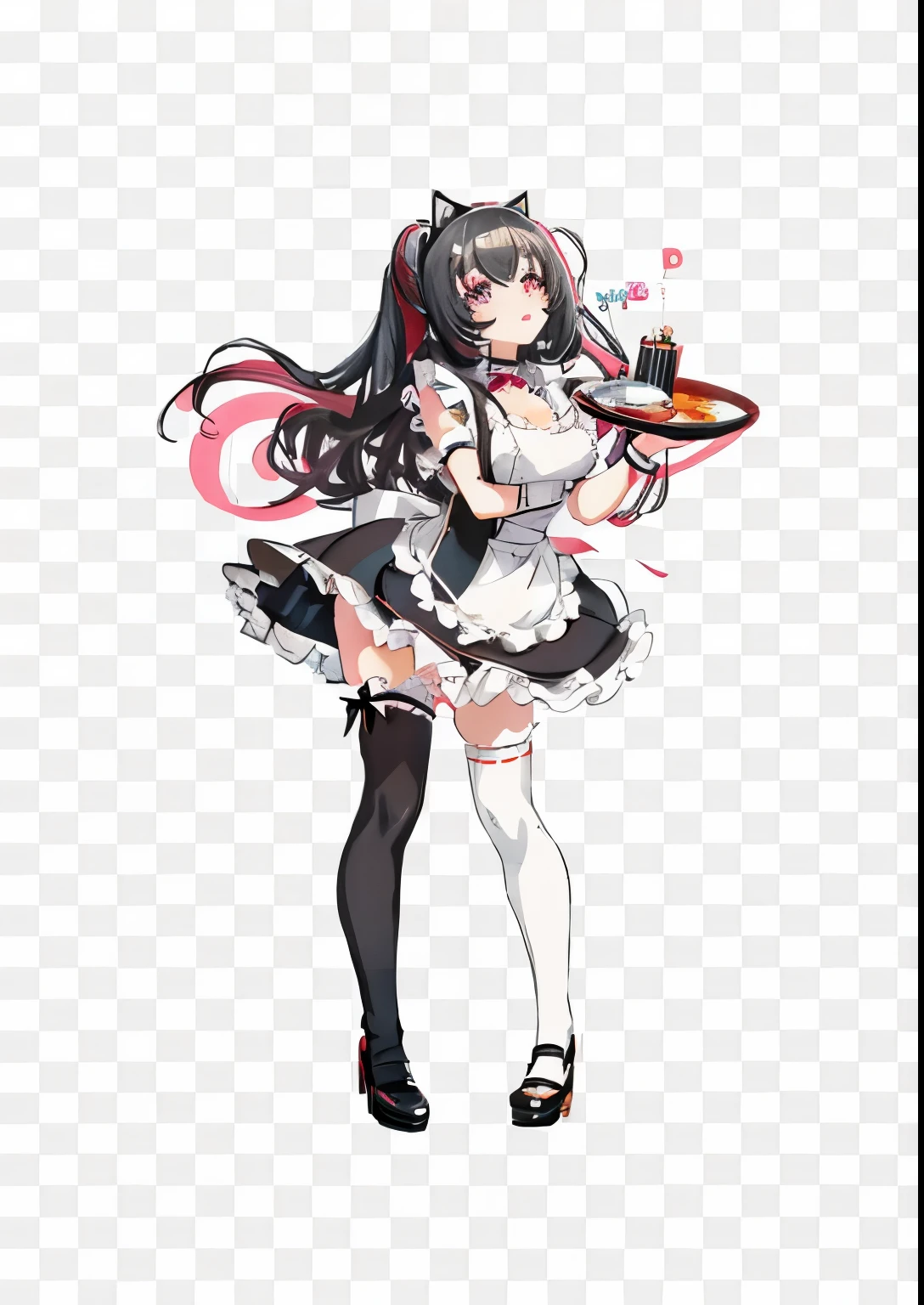 anime girl in maid outfit with black and white striped background, anime girl in a maid costume, anime full body illustration, anime girl wearing a black dress, anime woman fullbody art, maid outfit, anime cat girl in a maid costume, female action anime girl, female anime character, anime character; full body art, anime maid nazi ss military