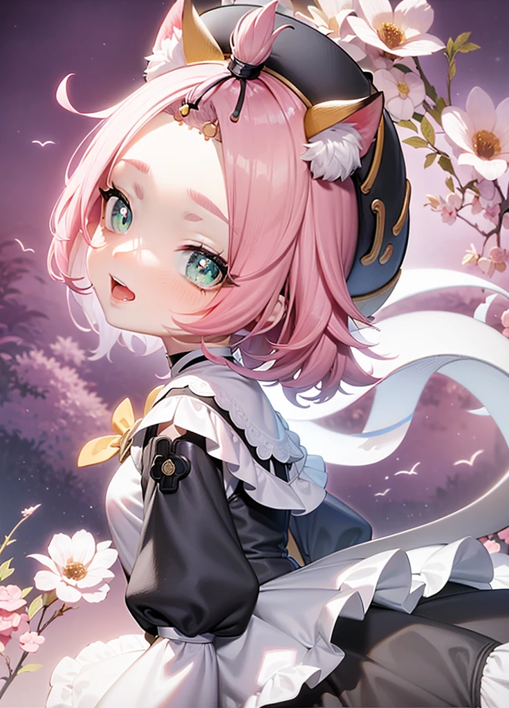 Pink hair, black and white skirt, cat ears anime girl, Best Anime 4K Konachan Wallpapers, Anime visual of a cute girl, splash ink art anime , Haruno Sakura, guweiz on pixiv artstation, guweiz on artstation pixiv, official art, portrait of the magical girl, Popular topics on artstation pixiv
