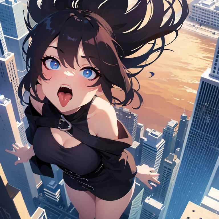 Giantess woman masturbating in the tiny city with tiny humans in her pussy. hentai, xxx, masturbation, macrophilia