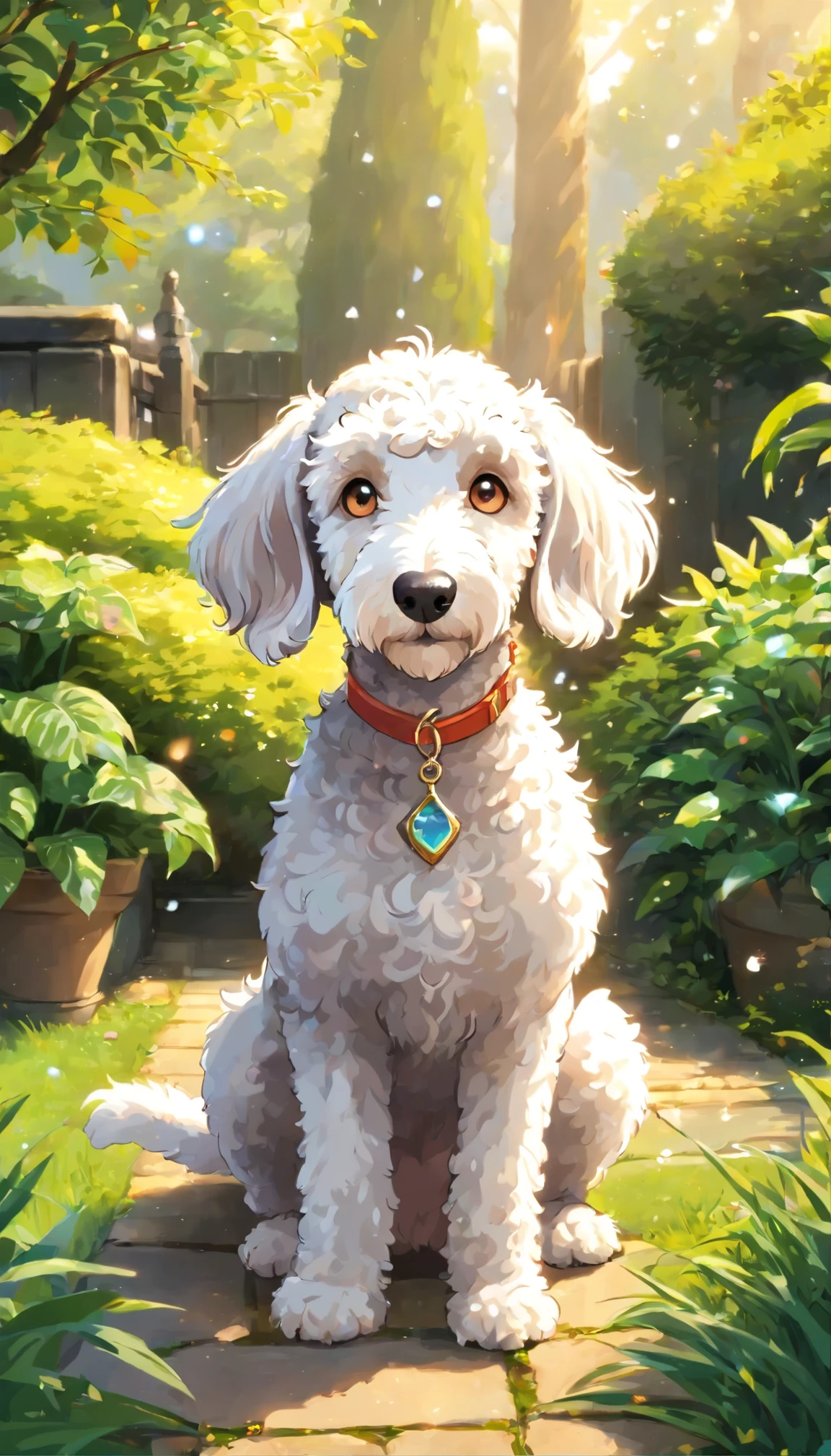 (highest quality,10,10,high resolution,masterpiece:1.2),Super detailed information,(realism,photographer,photographer:1.37),It was beautiful.,beautiful eyes,Detailed lips,Very detailed,It was beautiful.,Bedlington Terrier in the garden,Brighter lighting,Brighter lighting,Magic Light,Lovely 3D rendering,beautiful artwork,bright lights,Amazingly bright light,beautiful digital art,cute digital art,Cute Bedlington Terrier,Glamorous glare,Engage in digital art,Beautiful and shiny creatures,Cute strange dog,Magical scene with paw marks on both sides.