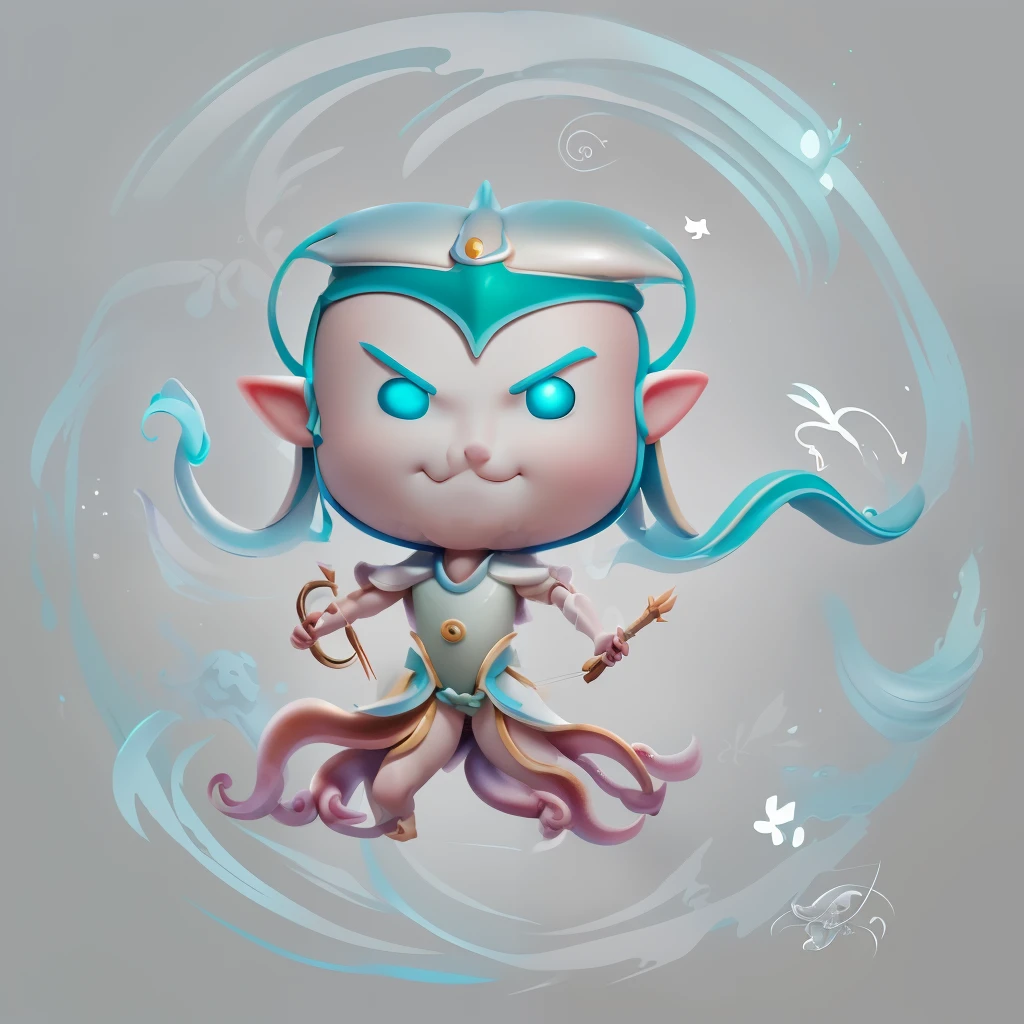 Cartoon character drawing holding bow and arrow,  (((Handsome))) 小Elf princess, Elf character with smirk, Elf, The lower body is fused with octopus tentacles, Q version, exquisite, cute, 小Elf, Ready to fight,  female 小Elf