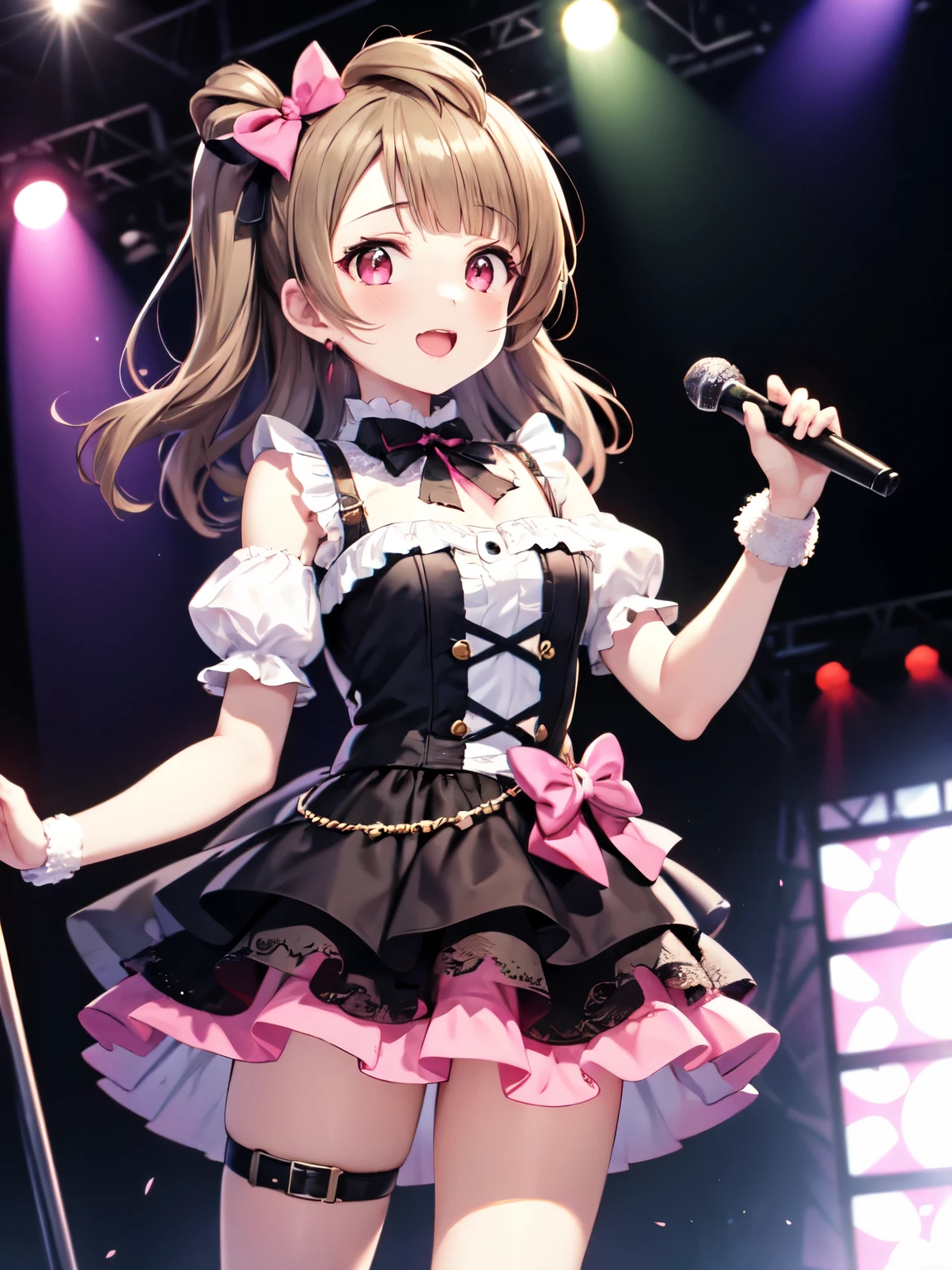 
Kotori Minami,super detailed, standing, alone, Absolute reference to center、(1 girl), (white skin),
pink gothic **** style、Idol、stage