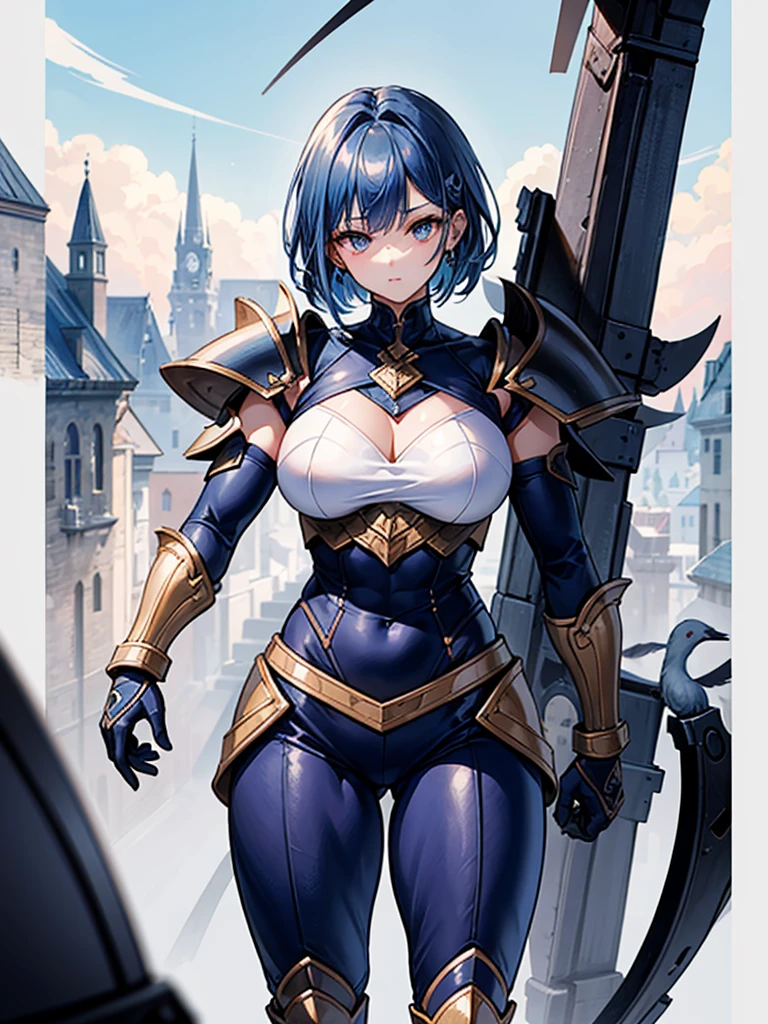 Adult woman, short purple hair, high ponytail, cat ears, Yellow eyes, Thick leather armor, anger, Masterpiece, hiquality