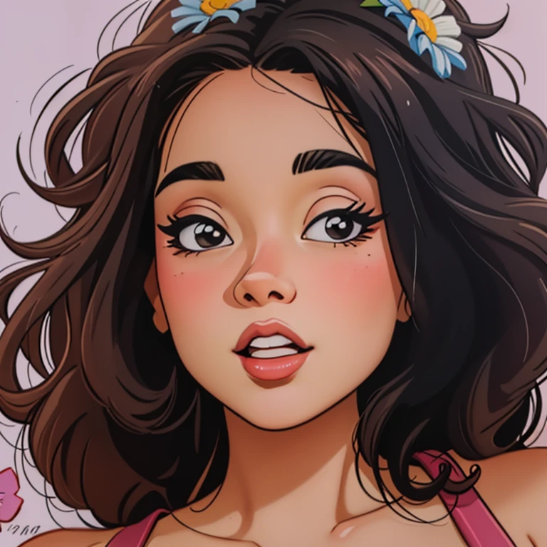 there is a digital painting of a woman in a flowery dress, em oilpainting style, digital oil on canvas, detailed retrato colorido, oilpainting style, retrato digital, mixed race woman, tessa thompson inspirada, digital oil painting, retrato de arte digital, mixed race woman, # 1 pintura digital de todos os tempos, #1 pintura digital de todos os tempos, retrato colorido