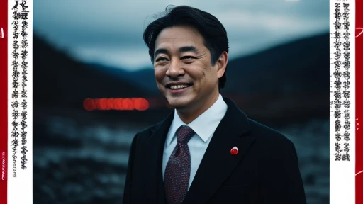 UHD image quality, The background is hell, lava, Dark sky, there is a devil, With Japan people、There is a man who is a politician, Man is wearing a suit, The man is smiling and looking sideways at the scenery