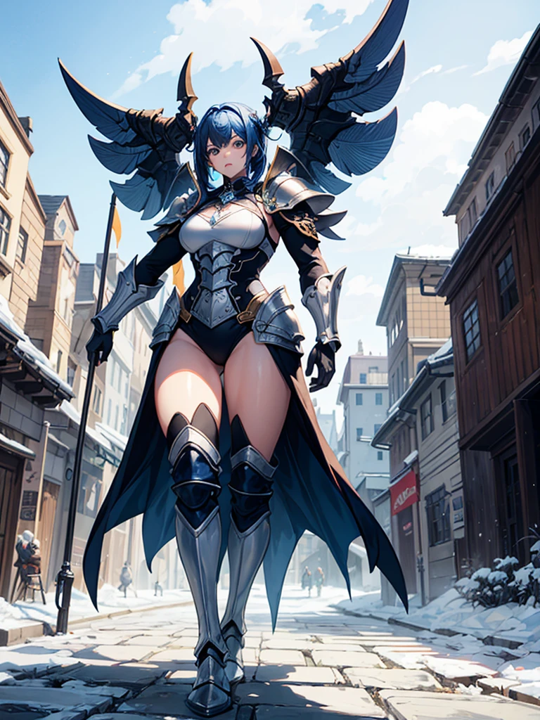 The most beautiful and gorgeous demon goddess, long blue hair, yellow eyes, huge gigantic nude tits and nipples exposed, wearing highly detailed gothic battle armor, black angel wings, dripping wet and sweaty body, tons of tattoos and piercings, metal fragments blowing in the wind, graffiti elements in the background, highly detailed background, perfect masterpiece, high quality, high resolution
