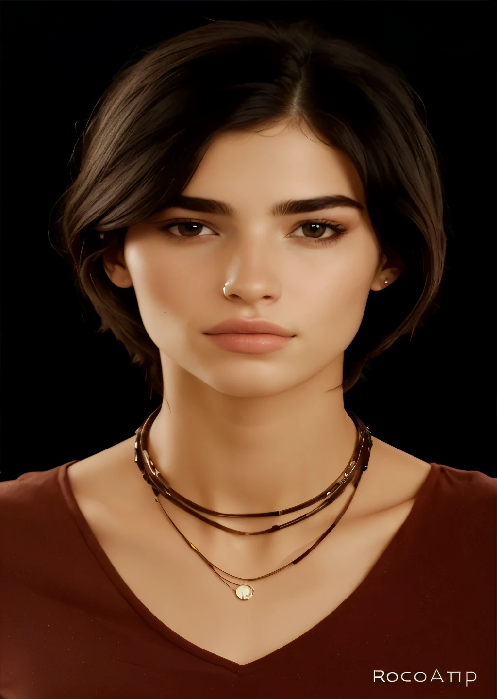 a close up of a woman with a necklace on her neck, rosto feminino atraente!!!, rosto bonito fotorrealista, rostos ultra-realistas precisos, lindo rosto realista, pelo iraquiano Nadar, rostos bonitos e realistas, Dua Lipa, ealistic shaded perfect face, Rosto extremamente lindo, Rosto muito lindo, fino bonito - rosto, lindo rosto atraente, linda jovem modelo
