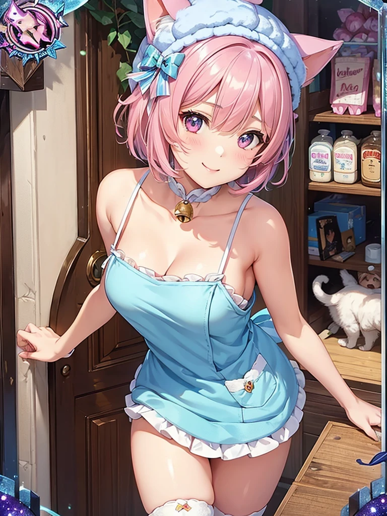 nsfw,(illustration,official art,hentai game cg,highres,soft focus,transparent skin:1.4),(1girl,pink hair,twintails:1.4),(li,innocent girl,chestity,12yo:1.8),(undersized tight narrow short skimpy (micro bikini maid uniform:1.2),(frilled apron:1.4):1.6),(beautiful detailed oversized huge gigantic thick natural round boobs:1.8),(oversized protuberant extruded bulged raised puffy thick cleavage:1.4),(loving evil smile:1.4),(outdoors,in (gorgeous luxury vip cafe:1.2),hot summer:1.4),(sweaty,beach:1.2)