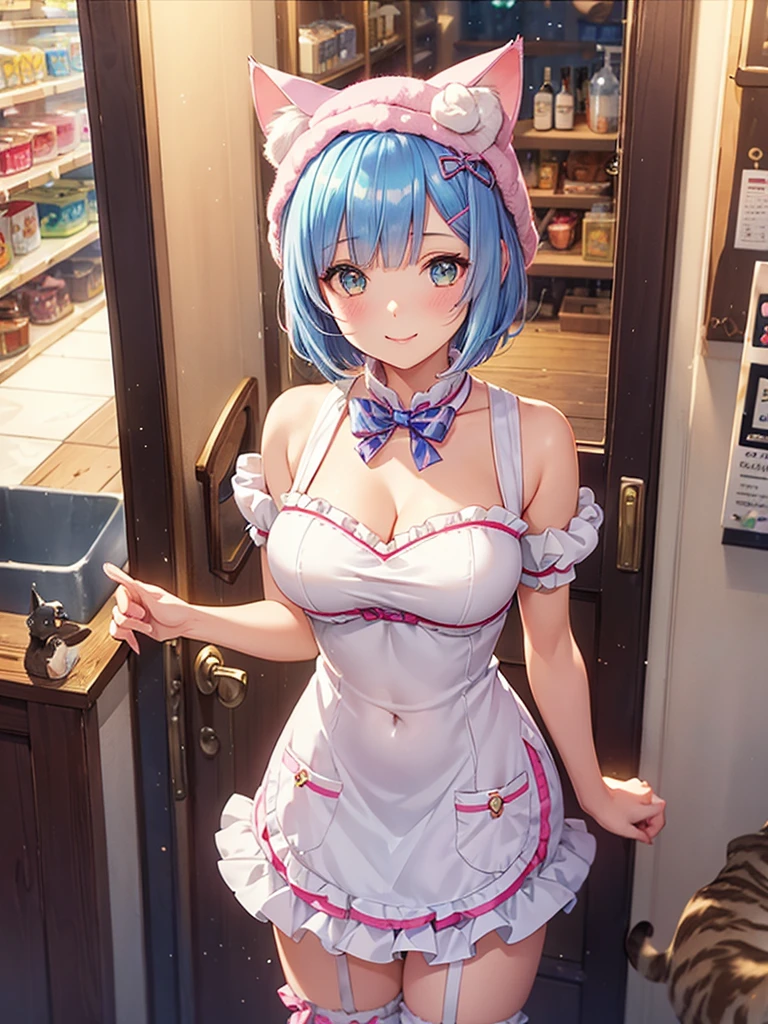 Rem of Rezero、blue hair、short hair、table top、High resolution、Lots of girls、multiple girls、large crowd、かわいいLots of girls、big and full breasts、naughty body、underwear only、See-through、pink lingerie、throw、、whole body、Are standing、looking up at me、Confused face、blush、black pantyhose、female shape&#39;Private parts are clearly visible、I can see the nipples、white shirt、navy checkered skirt、micro mini skirt、very short skirt、department store、The shops、Many people々、in the crowd、bare chest、show your chest、from below、Low - Angle、Holding the tray、put the chest on the tray、Breast milk comes out from the nipple、Breast milk squirts out of the nipples、A lot of milk comes out from the nipples