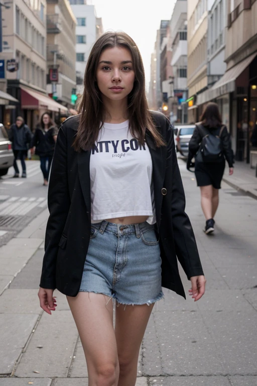 young woman with city clothes walking in the street 