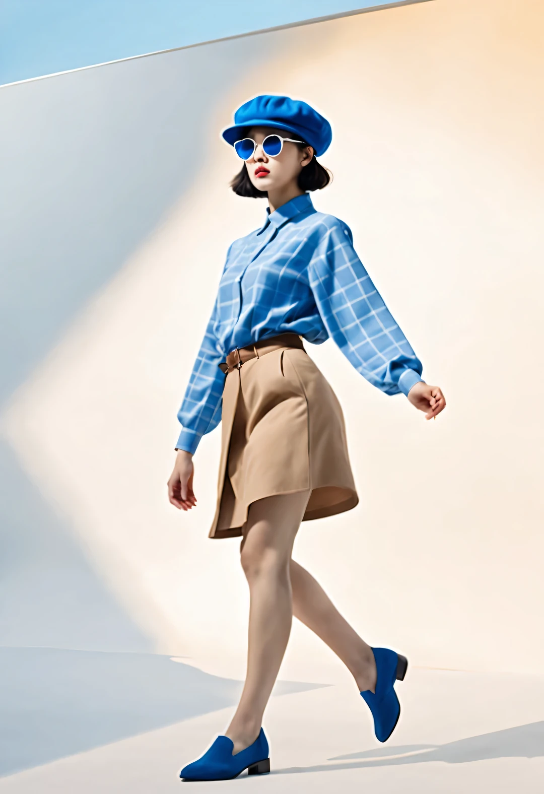 (Modern art dance simple poster design), (Half-length close-up), (Beautiful Chinese girl dancing in the air), (Wear modern fashionable winter fashion: 0.8), (Wear sunglasses and beret: 1.2), Camel coat with blue plaid shirt, Show academic elegance, Presenting classic and fashionable European style, Girl fair and flawless smooth skin, high nose bridge, Head up posture, sad yet beautiful, slim body, Exquisite facial features,
swirling fog illustration, ink painting, black hair, a ball head, Proud, Surrealism, contemporary art photography, action painting illustration, abstract expressionism, Pixar, depth of field, motion blur, backlight, Fall out, decline, Elevation viewing angle, Sony FE General Manager, ultra high definition, masterpiece, Accuracy, textured skin, Super details, high detail, high quality, Award-winning, best quality, Level, 16k, Shot from a bottom-up perspective,