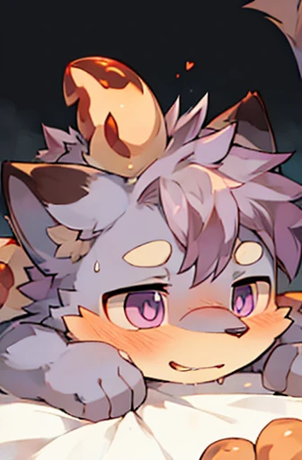hairy，not，alone，hairy的男性，hairy的，Wolf，canine，Purple fur，purple eyes，Completely naked，stick out your tongue，Shy，There is a blush on the face，The top of the head is purple，Purple ears，The eyes are full of longing，Slobber，dark purple tail，lying on bed，Enchanting，whole body，4K，high quality，erect penis，whole body颤抖着，belly up！！！！，Orange octopus tentacles surrounding it