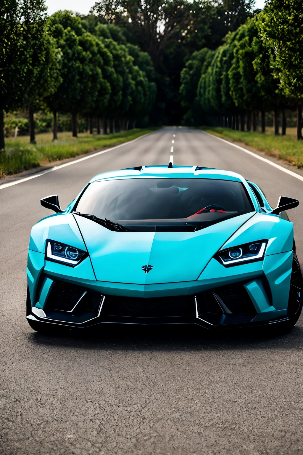 generate one car lamoborghini Sián Roadster, turquoise color, distant view, white solid backdrop, ultra realistic, RAW photograph