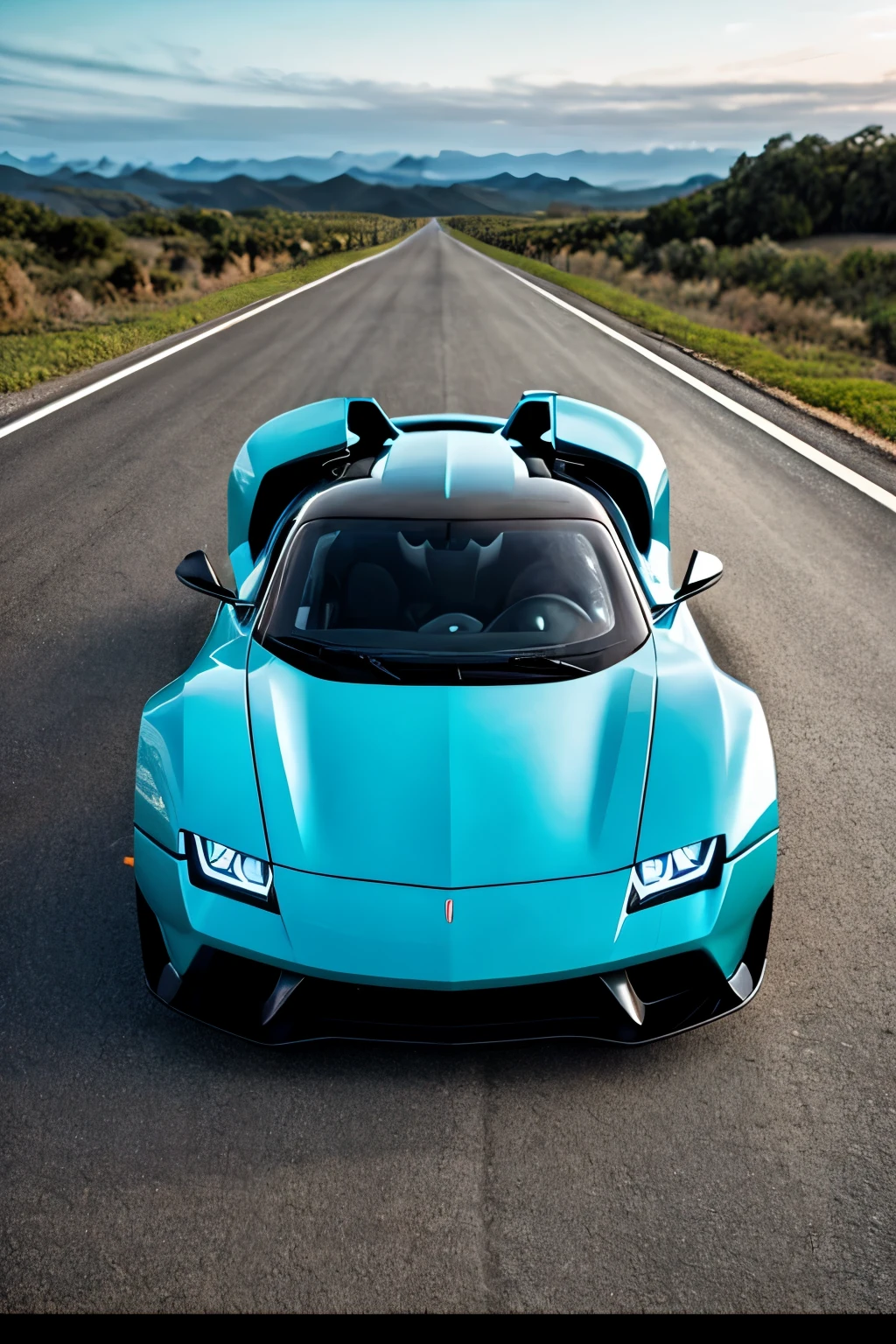 generate one car lamoborghini Sián Roadster, turquoise color, distant view, white solid backdrop, ultra realistic, RAW photograph