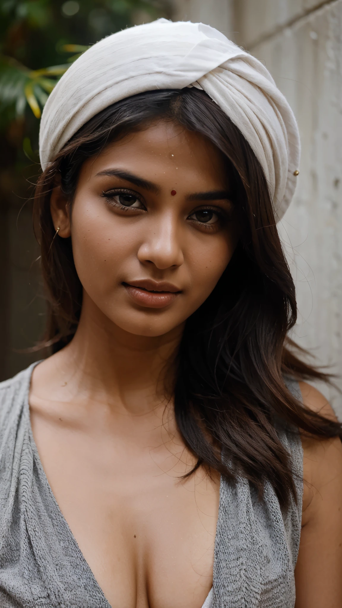 realistic portrait photo of beautiful Indian desi woman with brown hair, brown eyes, hair roots slightly faded, Indian, influencer, light freckles, light blue eyes, no makeup, Instagram, 3D, HD, real look, human look, make it look like real