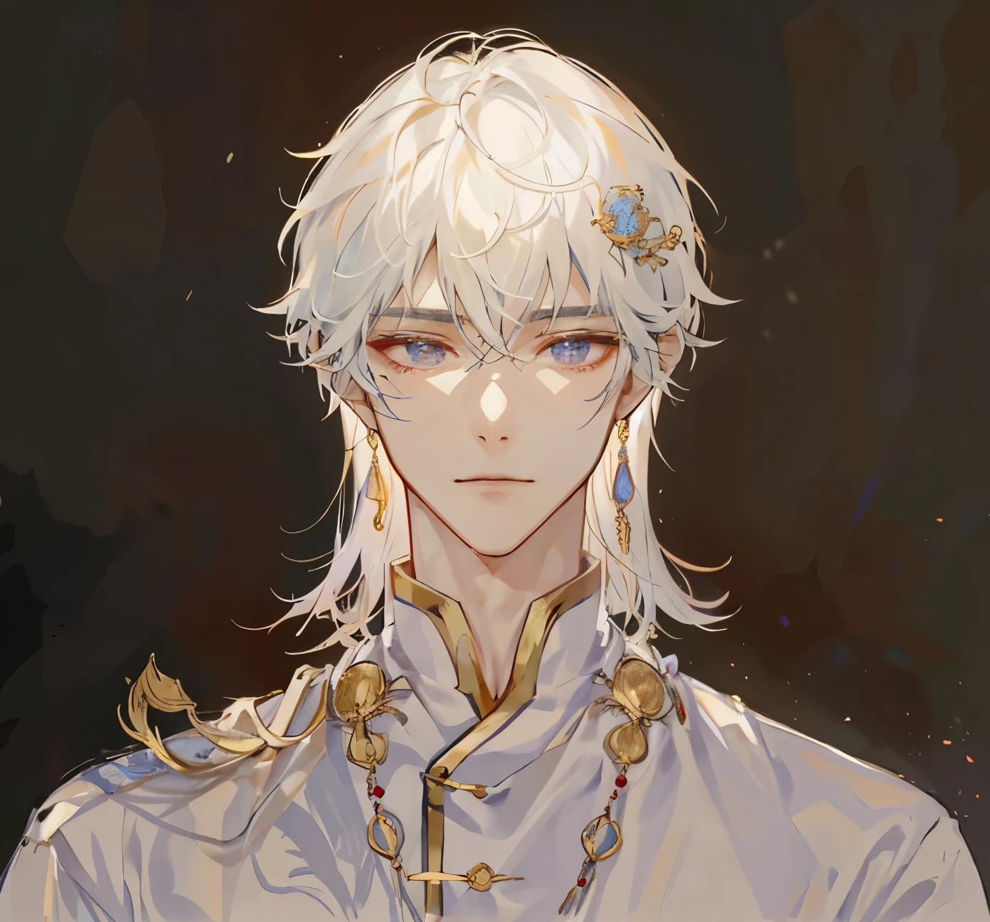 戴着金色头饰和项链的金发male人 ，male, golden ring, 狡猾的male性, ring, Exquisite androgynous prince, Side portrait of elven royalty, male medusa, 美丽的male精灵, wearing gilded ribes, Clear [[bronze]] Face [mask], 精灵金发male战士, 一个male性精灵，look left