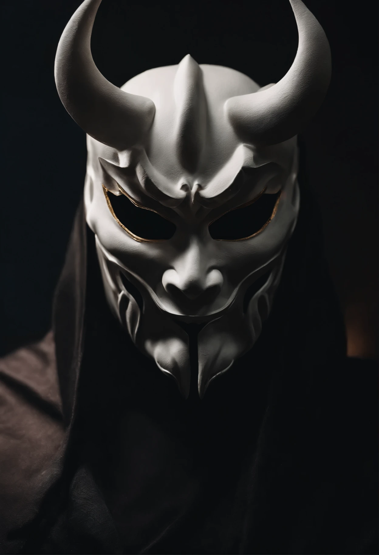 (best quality,4k,8k,highres,masterpiece:1.2),ultra-detailed,(realistic,photorealistic,photo-realistic:1.37),white ninja,Japanese oni mask,black outfit,menacingly,sharp focus,HDR,professional,vivid colors,ninja art style,dimly lit,subtle shadows,calm and intense atmosphere, smoke effect, studio photoshoot