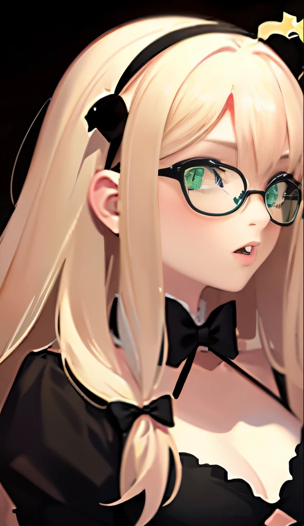 Blonde hair, green eyes, glasses, pink bow, bimbo、big juicy lips, cosmic eyes, masterpiece, bright eyes, glasses, hour glass, big boobs, bikini,