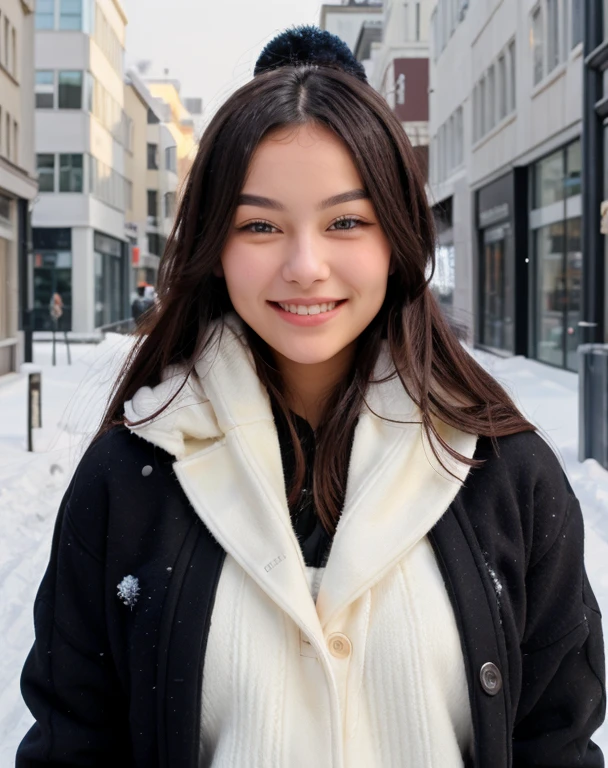 Winter clothes、a little bit smile、In the street、